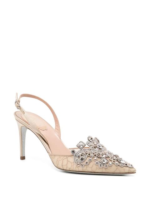 René Caovilla 50mm Veneziana crystal slingback pumps - Neutrals