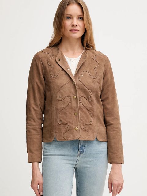 Hoss Intropia kurtka zamszowa kolor brązowy przejściowa 5432681