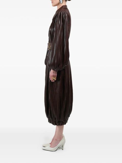 Rowen Rose pleated long bomber coat - Brown