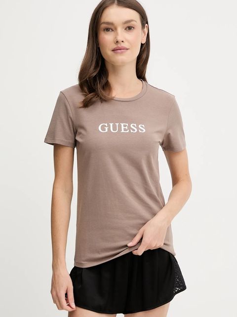 Guess t-shirt NEW CARRIE damski kolor brązowy O5RI01 KBBU1
