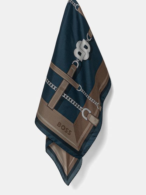 BOSS apaszka jedwabna Lainy kolor granatowy wzorzysta 50536118 - zdjęcie produktu nr 1