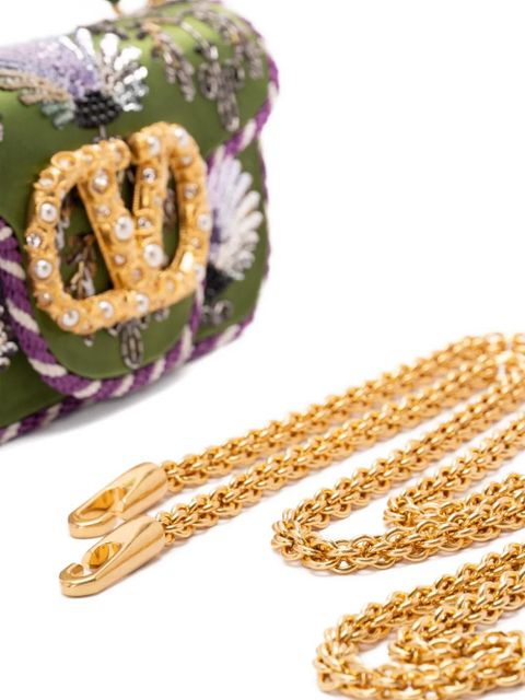 Valentino Garavani small Locò floral-embroidered VLogo-signature tote bag - Green