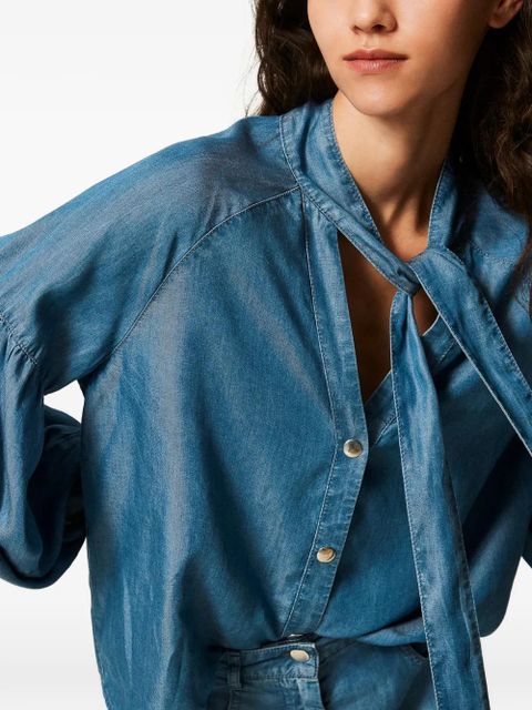 TWINSET balloon-sleeved denim shirt - Blue