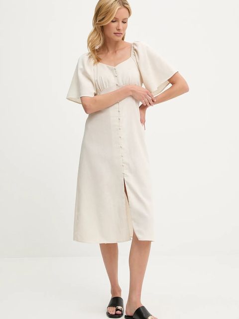 Answear.LAB sukienka z lnem kolor beżowy midi prosta - zdjęcie produktu nr 1