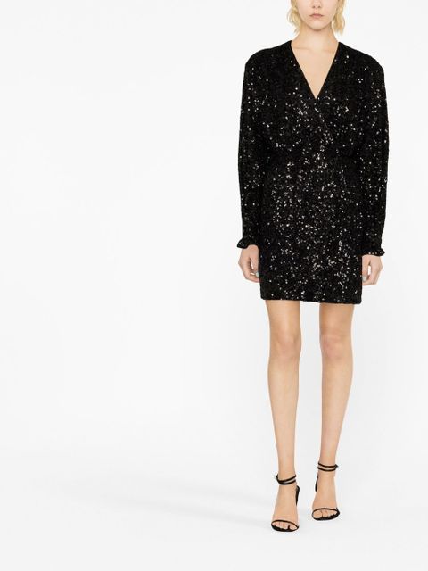 ROTATE BIRGER CHRISTENSEN sequin-embellished wrap minidress - Black - zdjęcie produktu nr 2