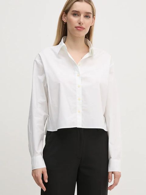 Calvin Klein Jeans koszula bawełniana damska kolor beżowy relaxed z kołnierzykiem klasycznym J20J224623