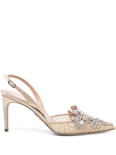 René Caovilla 50mm Veneziana crystal slingback pumps - Neutrals