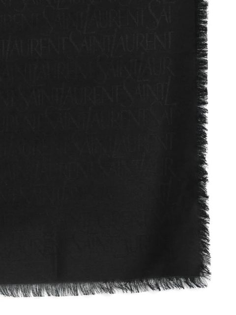 Saint Laurent fringed logo scarf - Black
