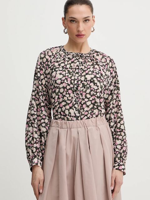 Weekend Max Mara koszula jedwabna CINEMA damska kolor czarny relaxed z wiązanym dekoltem 2615111111600 - zdjęcie produktu nr 1