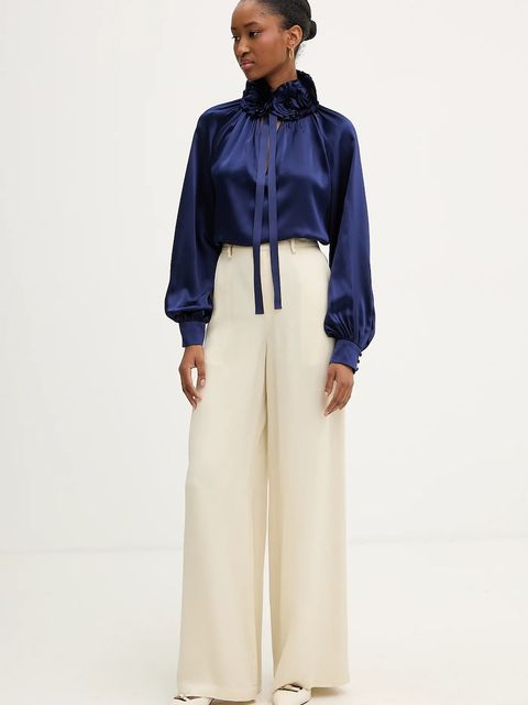 Luisa Spagnoli bluzka jedwabna damska kolor granatowy z aplikacją 542316