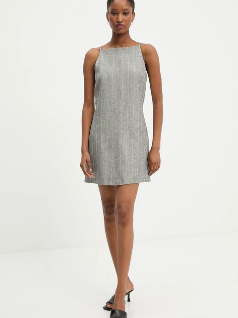 Answear.LAB sukienka z lnem kolor szary mini rozkloszowana