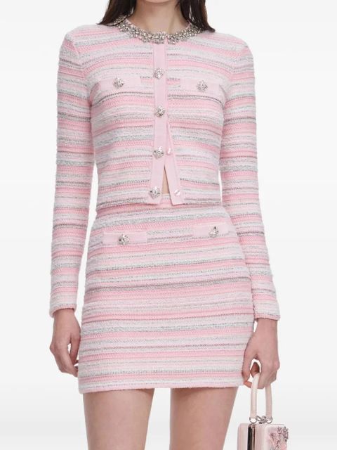 Self-Portrait crystal-embellished striped cardigan - Pink