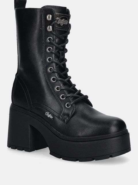 Buffalo botki Mila Lace Up Mid damskie kolor czarny na słupku 1622615-BLK - zdjęcie produktu nr 1