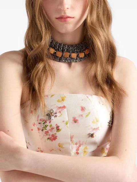 Prada floral-print embellished dress - White