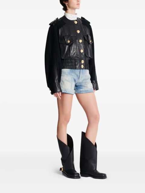 Balmain tweed-panel leather bomber jacket - Black - zdjęcie produktu nr 2
