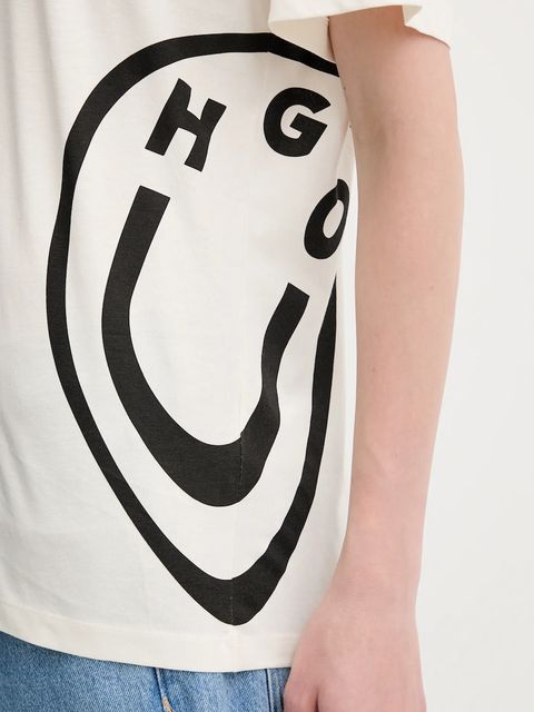 Hugo Blue t-shirt bawełniany damski kolor beżowy 50545053