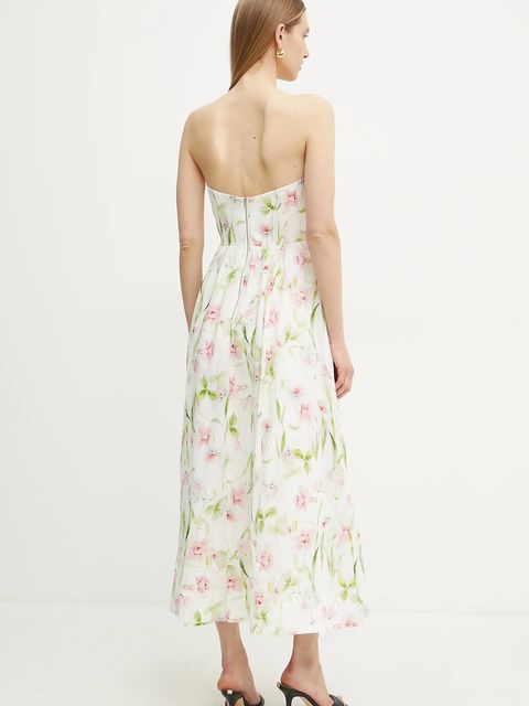 Bardot sukienka kolor biały midi rozkloszowana 58164DB3