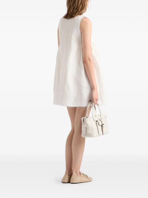 Prada embroidered slubbed canvas mini-dress - White