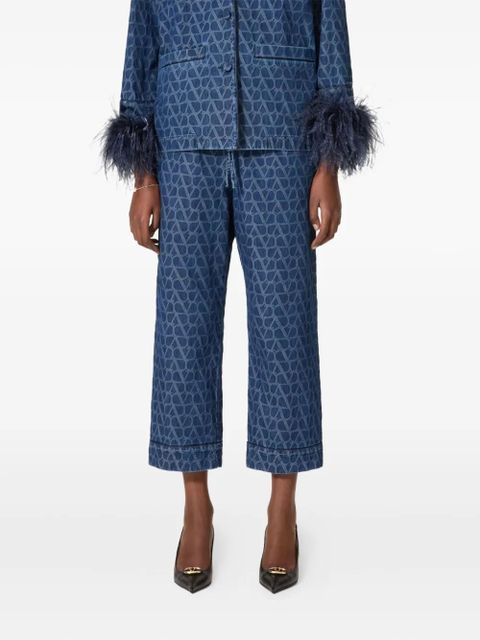 Valentino Garavani jacquard-logo cropped trousers - Blue