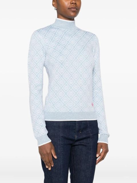 Casablanca geometric-pattern mock-neck top - Blue