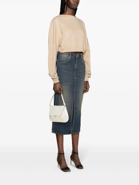 Saint Laurent logo-embroidered cropped sweatshirt - Neutrals