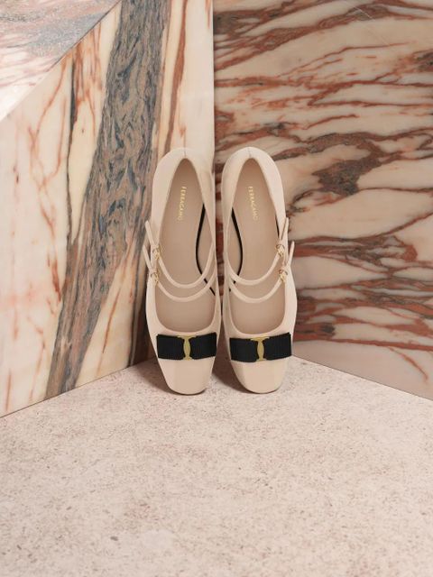 Ferragamo Vara Bow two-strap block-heel pumps - Neutrals