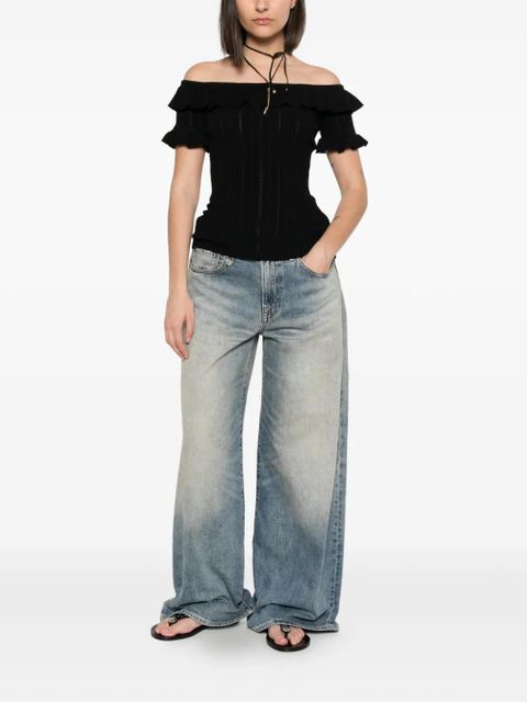 Blumarine ruffled ribbed-knit top - Black - zdjęcie produktu nr 2