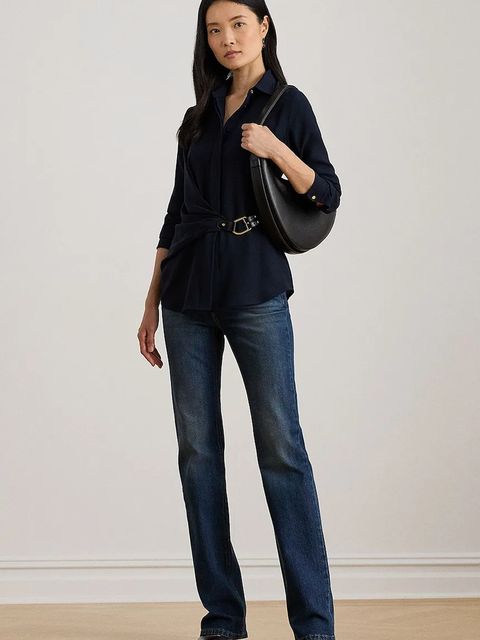 Lauren Ralph Lauren koszula damskie kolor granatowy regular z kołnierzykiem klasycznym 200P03577