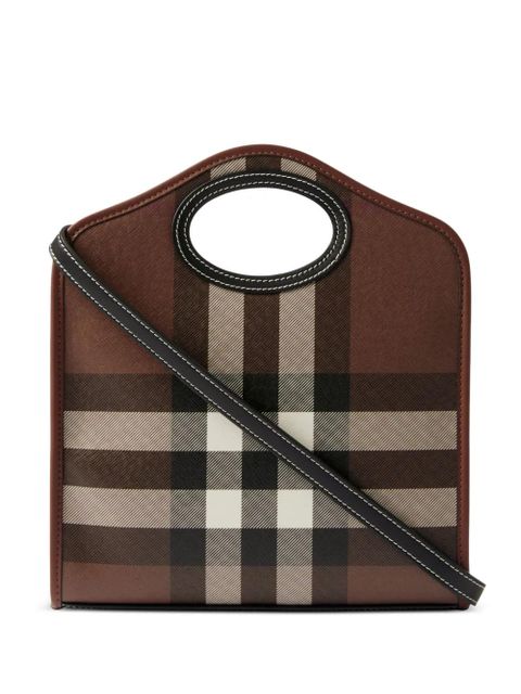 Burberry mini checkered leather tote bag - Brown