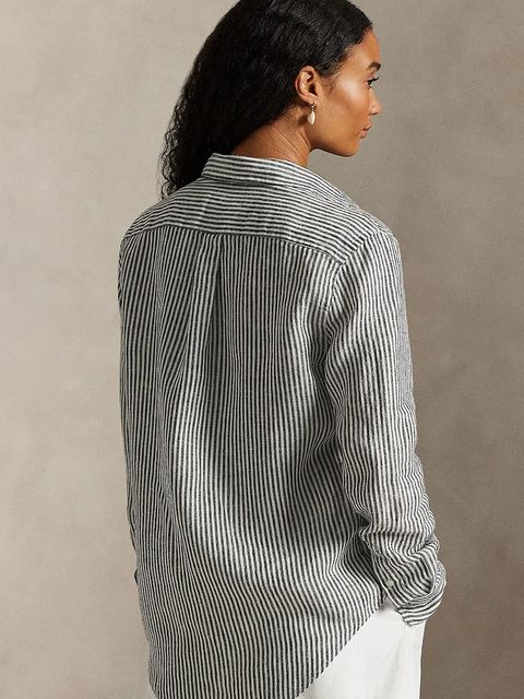 Polo Ralph Lauren koszula lniana damska kolor szary regular z kołnierzykiem klasycznym 211A96158 - zdjęcie produktu nr 2