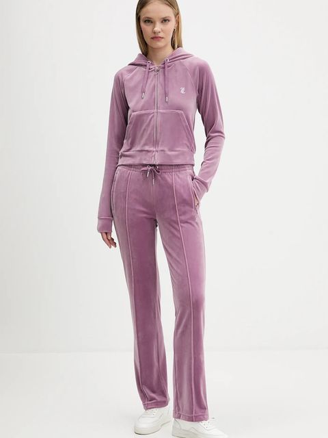 Juicy Couture spodnie dresowe welurowe damskie kolor fioletowy z aplikacją JCWBJ225307 - zdjęcie produktu nr 2
