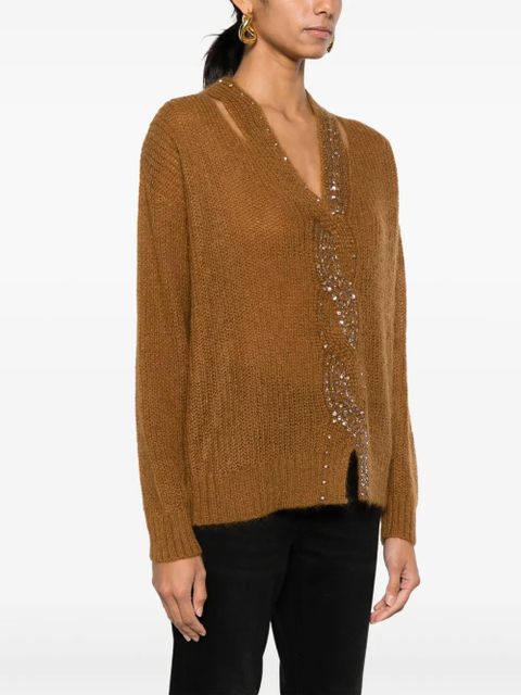 TWINSET rhinestone-embellished cut-out jumper - Brown