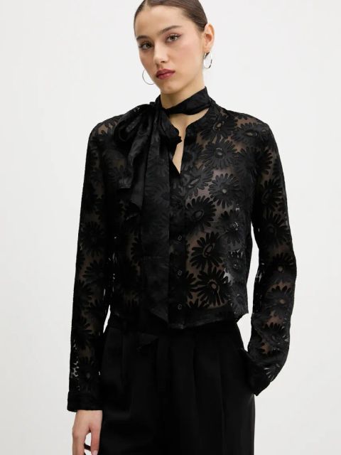 HUGO koszula damska kolor czarny regular z kołnierzykiem klasycznym 50538812