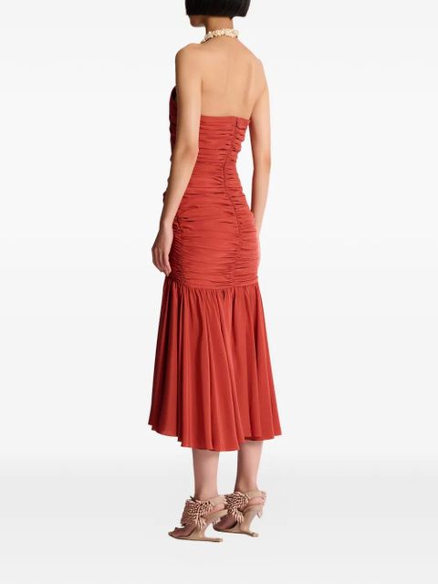 Balmain ruched halterneck midi dress - Red