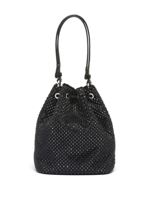 Prada crystal-embellished drawstring bucket bag - Black