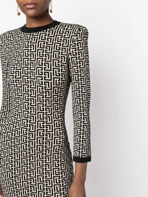 Balmain monogram-print wool-blend dress - Neutrals