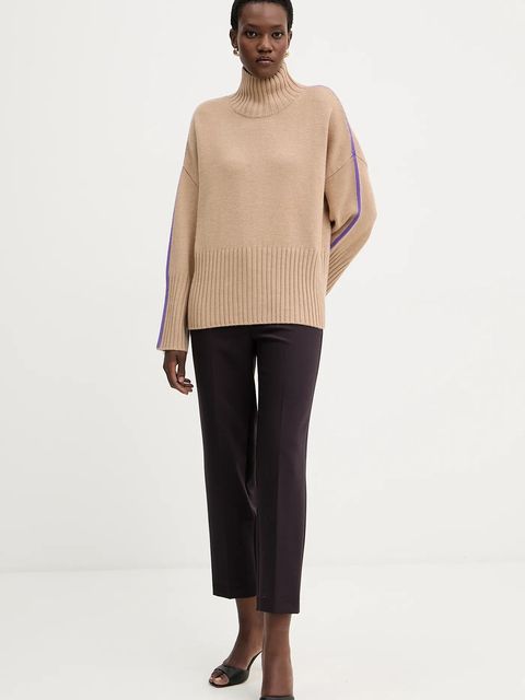 Pinko sweter wełniany damski kolor beżowy lekki z golfem 105396 A2PL