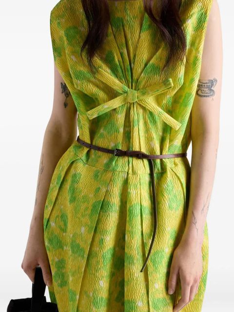 Prada floral-print bow-detail mini dress - Green