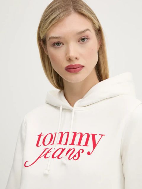 Tommy Jeans bluza damska kolor beżowy z kapturem z nadrukiem DW0DW20170
