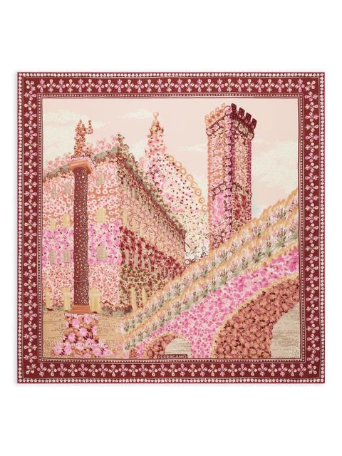 Ferragamo Palazzo-print silk scarf - Red - zdjęcie produktu nr 1