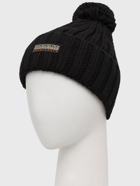 Napapijri czapka z domieszką wełny kolor czarny z grubej dzianiny z domieszką wełny - zdjęcie produktu nr 2