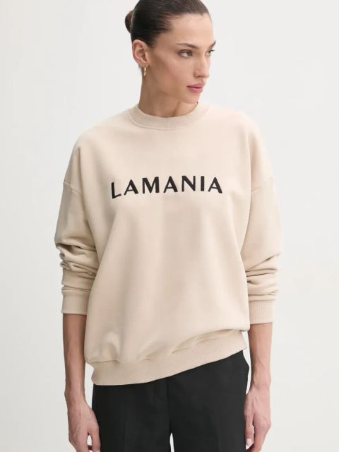 La Mania bluza bawełniana damska kolor beżowy z aplikacją CHILL