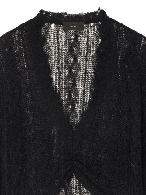 Alanui V-neck frayed-edge sweater - Black