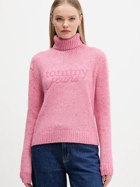 Tommy Jeans sweter z dodatkiem wełny damski kolor różowy z golfem DW0DW21687 - zdjęcie produktu nr 1