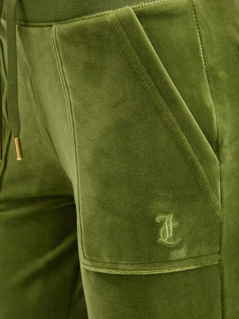 Juicy Couture spodnie dresowe welurowe damskie kolor zielony gładkie JCSEBJ001G