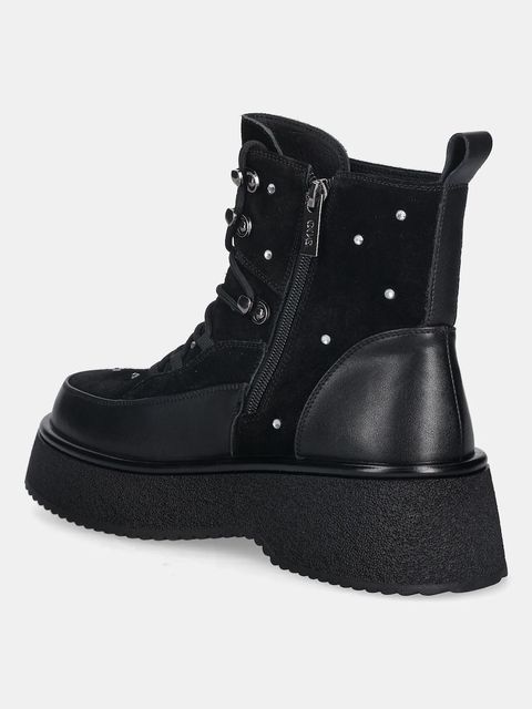 GOE botki skórzane kolor czarny na platformie lekko ocieplone SS2N4140 BLACK