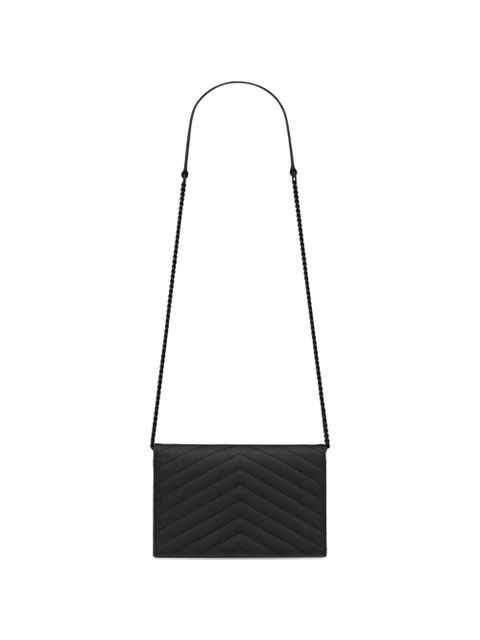 Saint Laurent Cassandre chevron-quilted chain clutch bag - Black - zdjęcie produktu nr 2