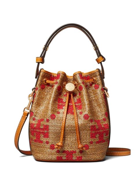 Tory Burch T Monogram straw mini bucket bag - Neutrals - zdjęcie produktu nr 1
