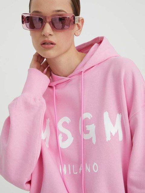MSGM bluza bawełniana damska kolor różowy z kapturem z nadrukiem