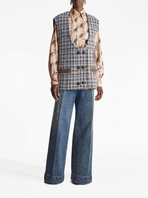 ETRO houndstooth embroidered gilet - Blue